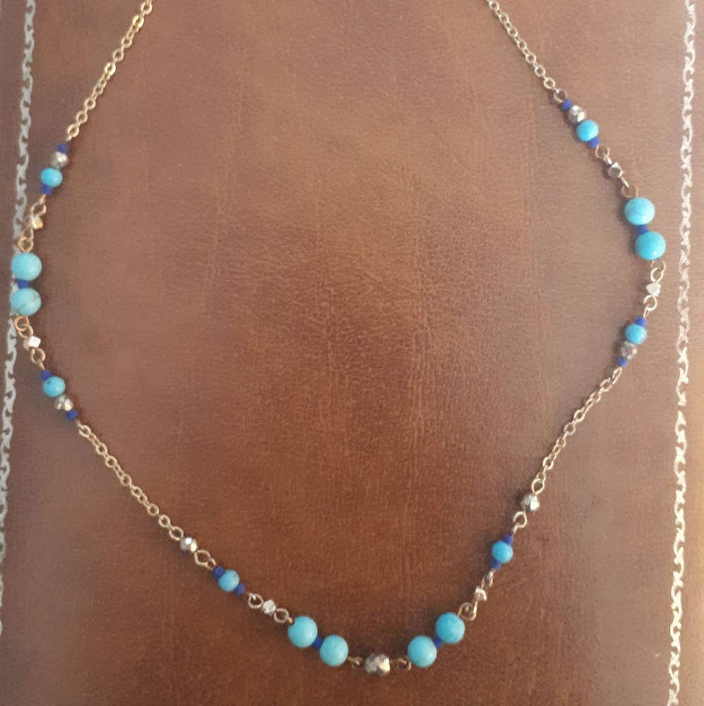 Elegant Gold and Blue Beaded Necklace